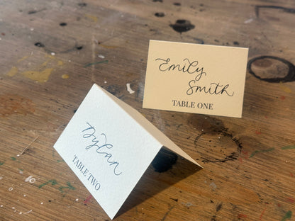 Table Name Tented Wedding Place Cards | Guest Name Calligraphy Escort Cards