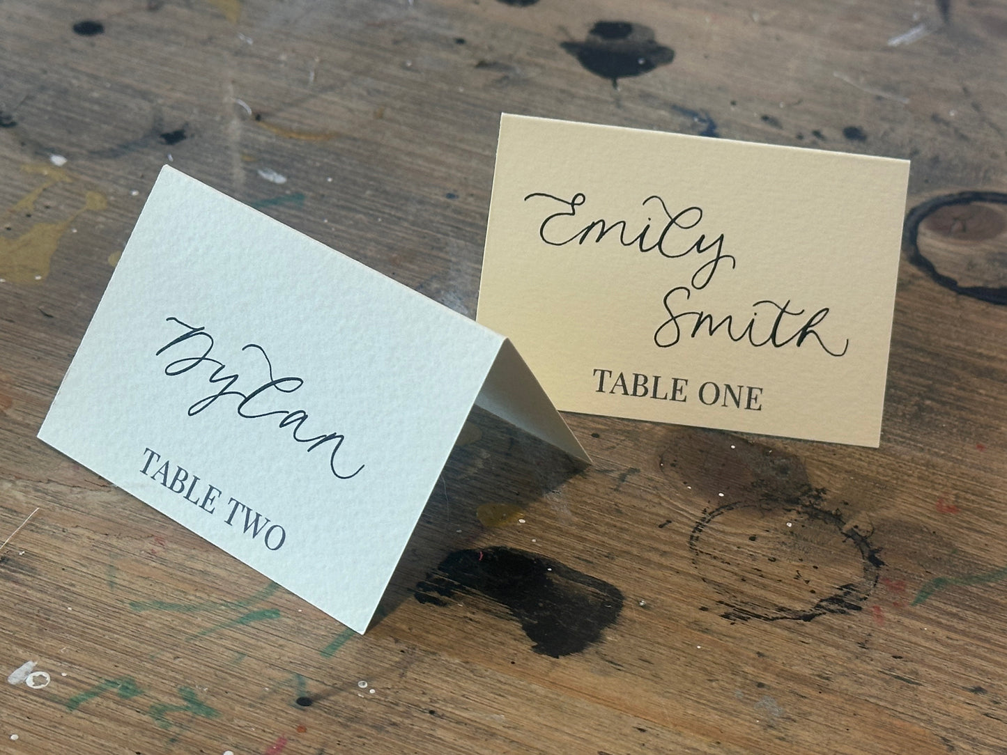 Table Name Tented Wedding Place Cards | Guest Name Calligraphy Escort Cards