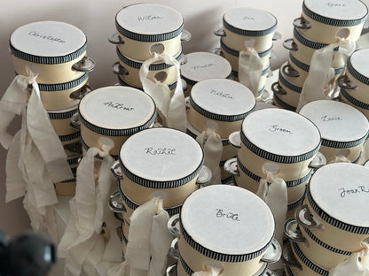 Handwritten Calligraphy Tambourine Place Cards | Personalised Wedding Tambourine Name Favour | 20% off over 100qty