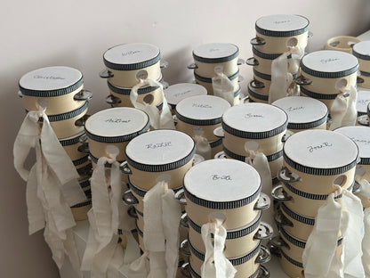 Handwritten Calligraphy Tambourine Place Cards | Personalised Wedding Tambourine Name Favour | 20% off over 100qty