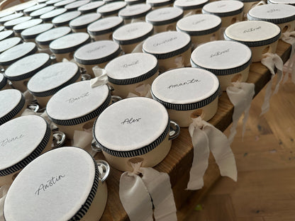 Handwritten Calligraphy Tambourine Place Cards | Personalised Wedding Tambourine Name Favour | 20% off over 100qty