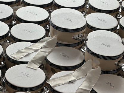 Handwritten Calligraphy Tambourine Place Cards | Personalised Wedding Tambourine Name Favour | 20% off over 100qty