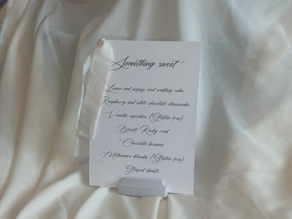 White Menu Card with Chiffon Ribbon | Printed Personalised Wedding Menu Card