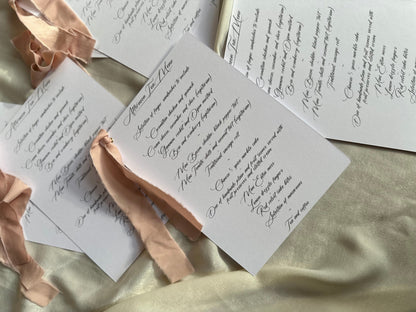 White Menu Card with Chiffon Ribbon | Printed Personalised Wedding Menu Card