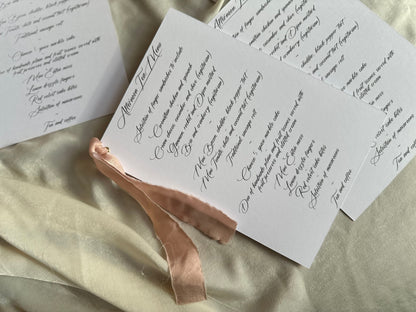 White Menu Card with Chiffon Ribbon | Printed Personalised Wedding Menu Card