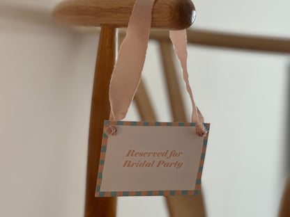 Colourful Contrast Stripe Wedding Reserved Chair Sign | A7 Fun Striped Rainbow Maximalist Wedding Printed Wedding Reserved Sign Card | Gold or Silver Eyelet