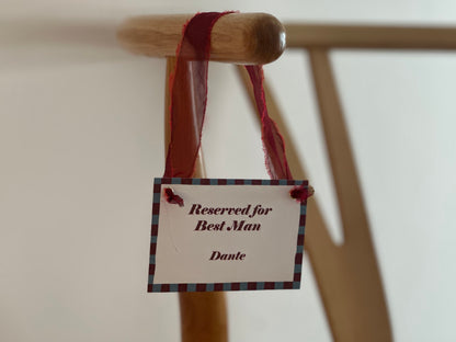 Colourful Contrast Stripe Wedding Reserved Chair Sign | A7 Fun Striped Rainbow Maximalist Wedding Printed Wedding Reserved Sign Card | Gold or Silver Eyelet