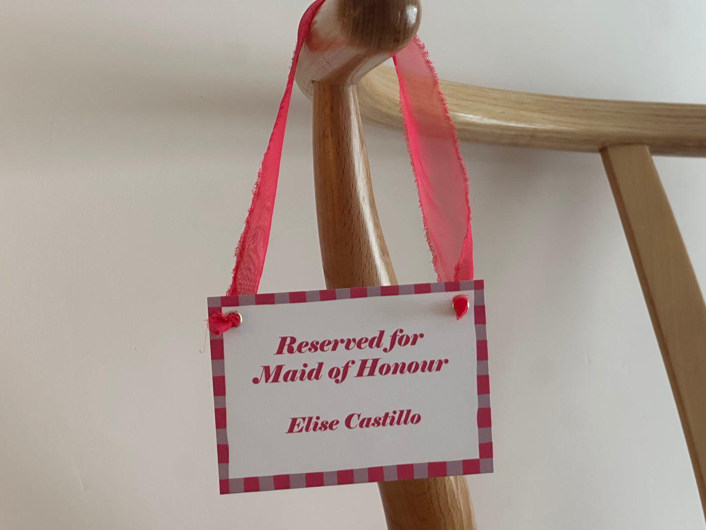 Colourful Contrast Stripe Wedding Reserved Chair Sign | A7 Fun Striped Rainbow Maximalist Wedding Printed Wedding Reserved Sign Card | Gold or Silver Eyelet