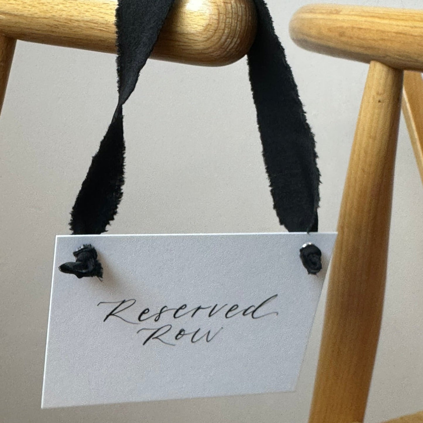 BLACK Chiffon Ribbon Calligraphy Wedding Reserved Chair Sign | A7 Calligraphy Wedding Reserved Sign Card | Gold or Silver Eyelet
