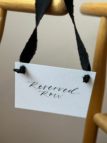 Ribbon Calligraphy Wedding Reserved Chair Sign | A7 Calligraphy Wedding Reserved Sign Card | Gold or Silver Eyelet
