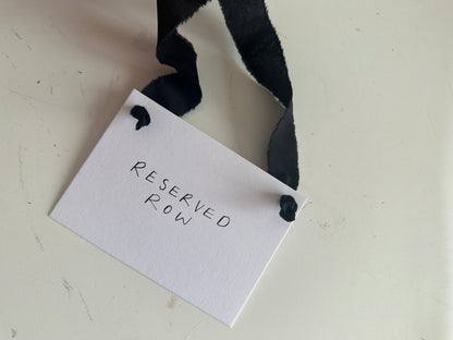BLACK Chiffon Ribbon Minimal Wedding Reserved Chair Sign | A7 Handwritten Wedding Reserved Sign Card | Gold or Silver Eyelet