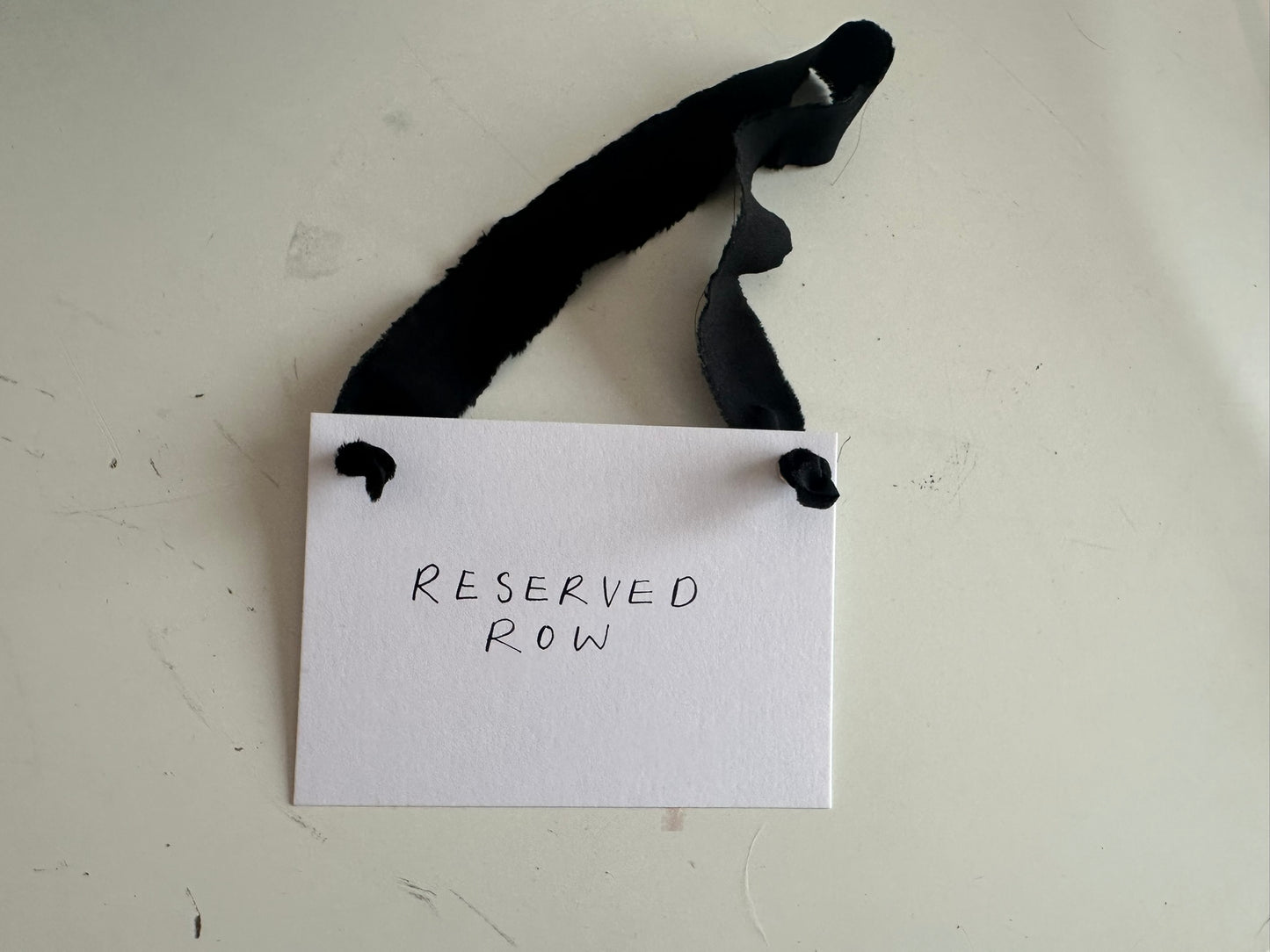 BLACK Chiffon Ribbon Minimal Wedding Reserved Chair Sign | A7 Handwritten Wedding Reserved Sign Card | Gold or Silver Eyelet