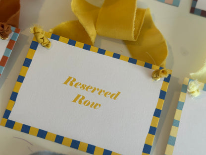 Colourful Contrast Stripe Wedding Reserved Chair Sign | A7 Fun Striped Rainbow Maximalist Wedding Printed Wedding Reserved Sign Card | Gold or Silver Eyelet