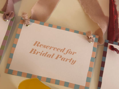 Colourful Contrast Stripe Wedding Reserved Chair Sign | A7 Fun Striped Rainbow Maximalist Wedding Printed Wedding Reserved Sign Card | Gold or Silver Eyelet