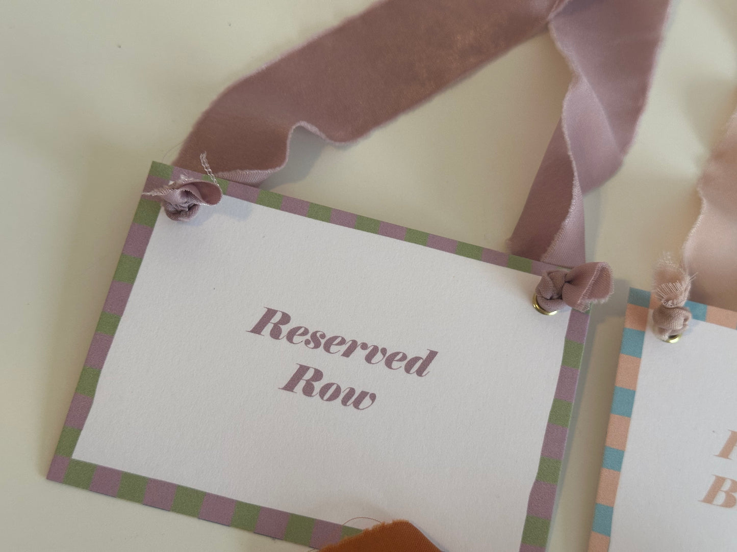 Colourful Contrast Stripe Wedding Reserved Chair Sign | A7 Fun Striped Rainbow Maximalist Wedding Printed Wedding Reserved Sign Card | Gold or Silver Eyelet