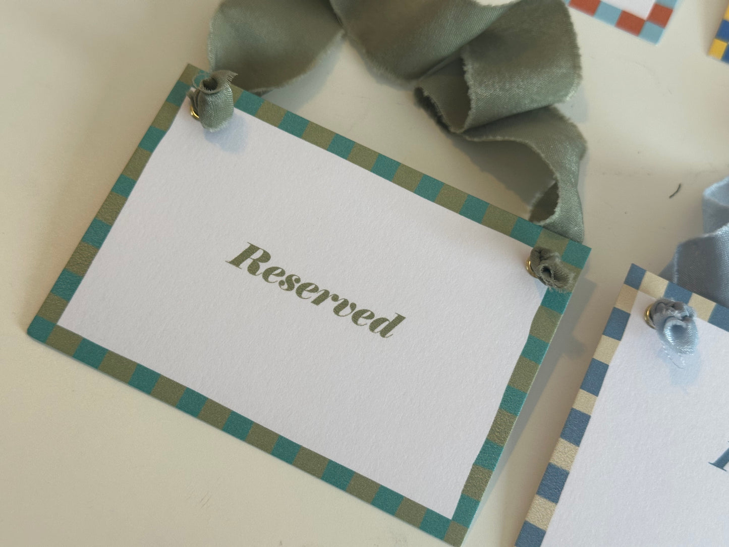 Colourful Contrast Stripe Wedding Reserved Chair Sign | A7 Fun Striped Rainbow Maximalist Wedding Printed Wedding Reserved Sign Card | Gold or Silver Eyelet