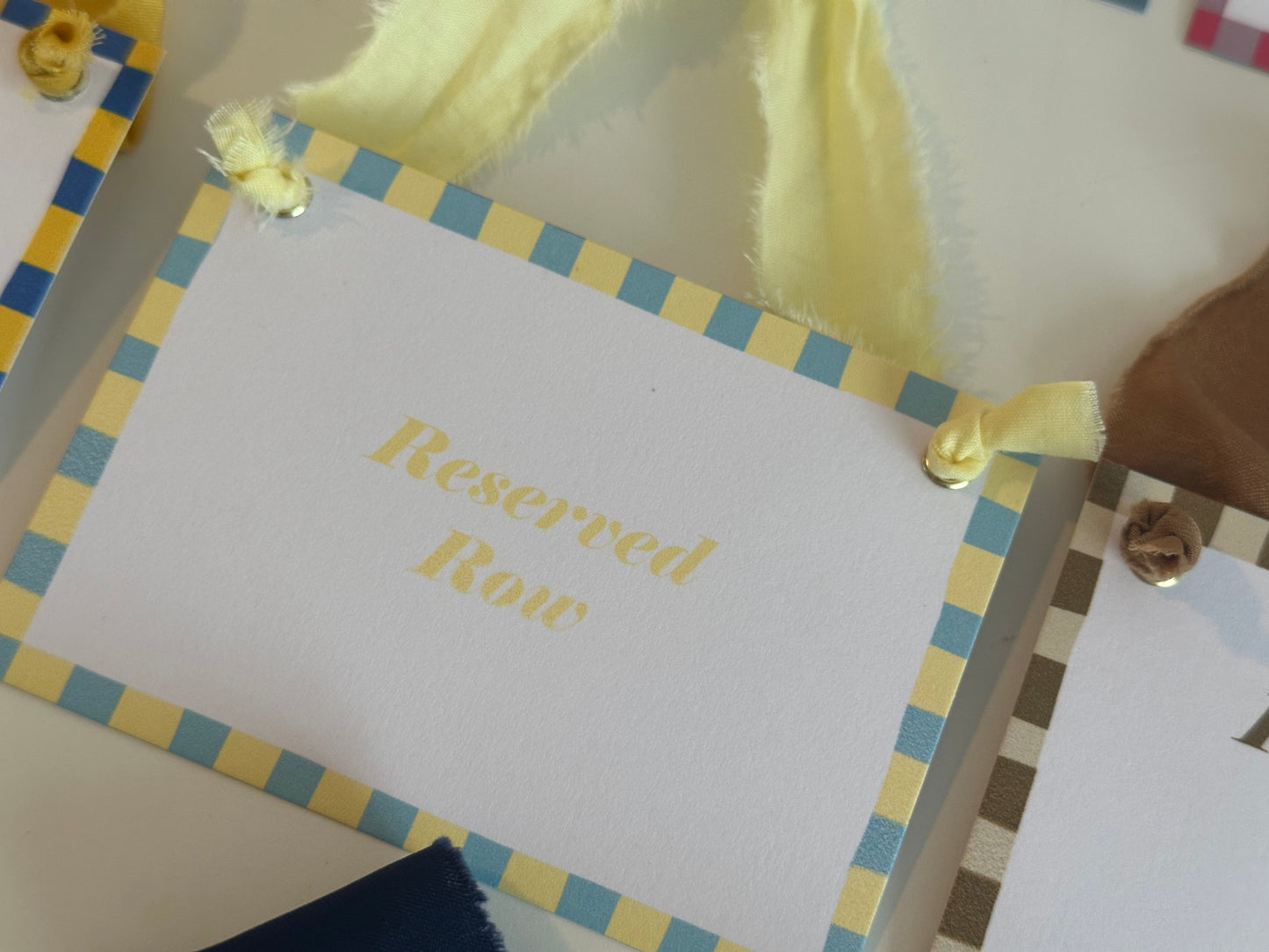 Colourful Contrast Stripe Wedding Reserved Chair Sign | A7 Fun Striped Rainbow Maximalist Wedding Printed Wedding Reserved Sign Card | Gold or Silver Eyelet