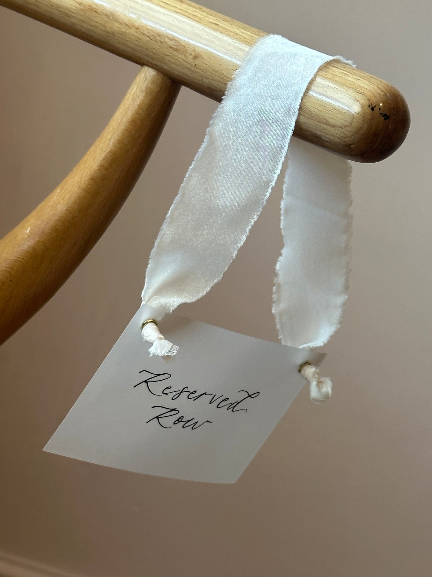 Custom Ribbon Calligraphy Wedding Reserved Chair Sign | A7 Vellum Reserved Sign with Your Choice of Ribbon