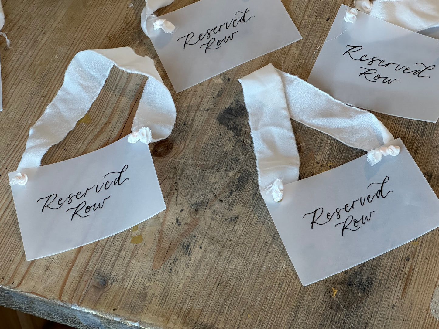 Custom Ribbon Calligraphy Wedding Reserved Chair Sign | A7 Vellum Reserved Sign with Your Choice of Ribbon