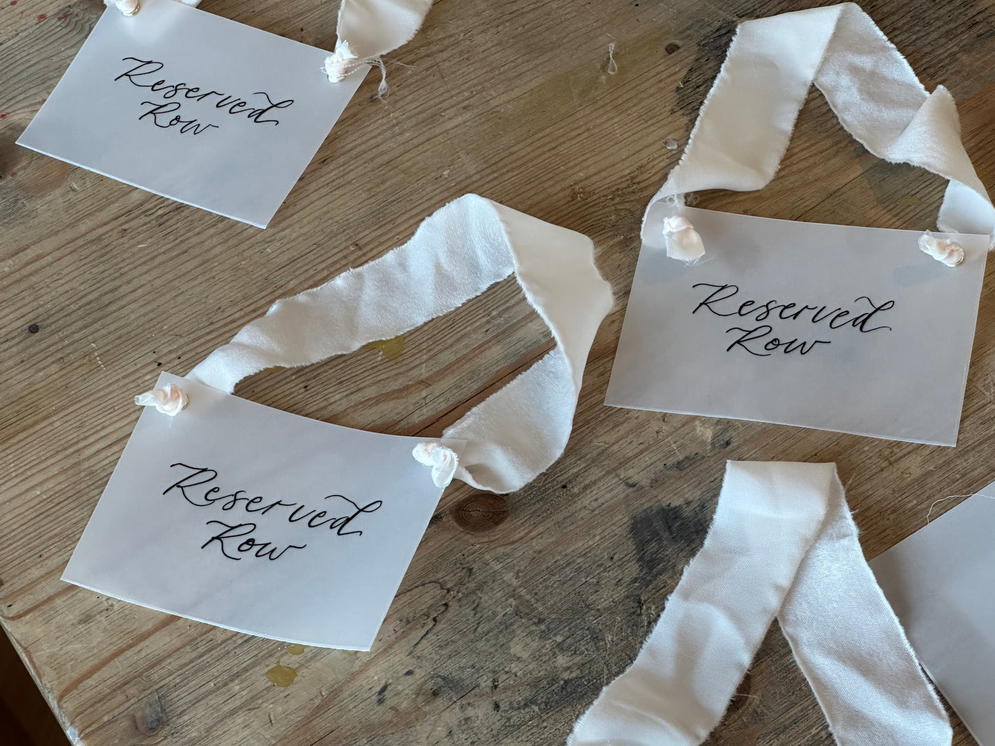 Custom Ribbon Calligraphy Wedding Reserved Chair Sign | A7 Vellum Reserved Sign with Your Choice of Ribbon