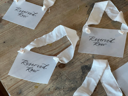 Custom Ribbon Calligraphy Wedding Reserved Chair Sign | A7 Vellum Reserved Sign with Your Choice of Ribbon