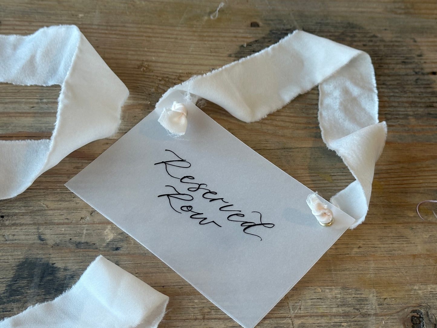Custom Ribbon Calligraphy Wedding Reserved Chair Sign | A7 Vellum Reserved Sign with Your Choice of Ribbon