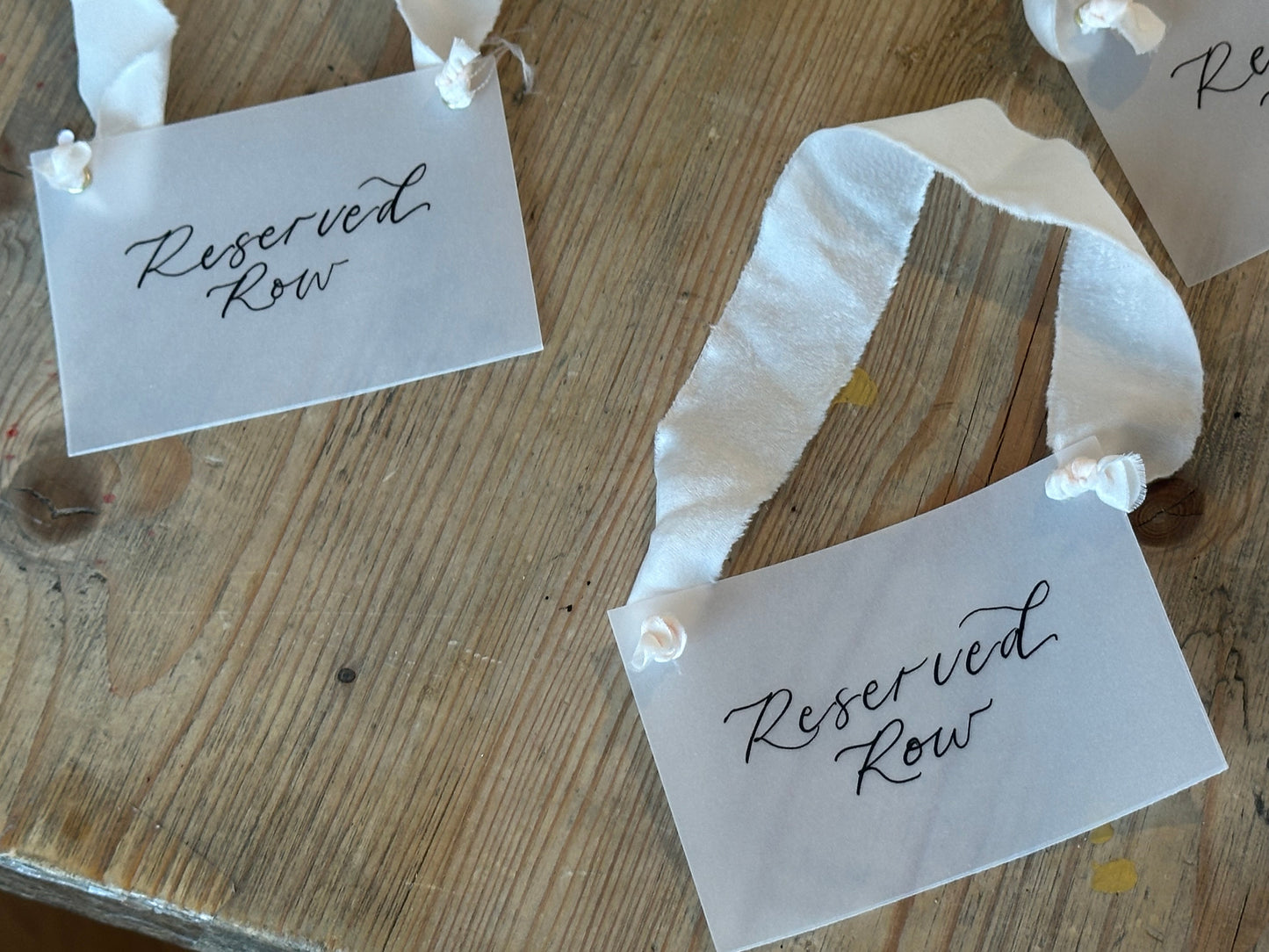 Custom Ribbon Calligraphy Wedding Reserved Chair Sign | A7 Vellum Reserved Sign with Your Choice of Ribbon