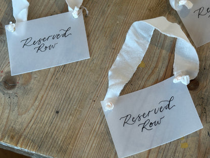 Custom Ribbon Calligraphy Wedding Reserved Chair Sign | A7 Vellum Reserved Sign with Your Choice of Ribbon