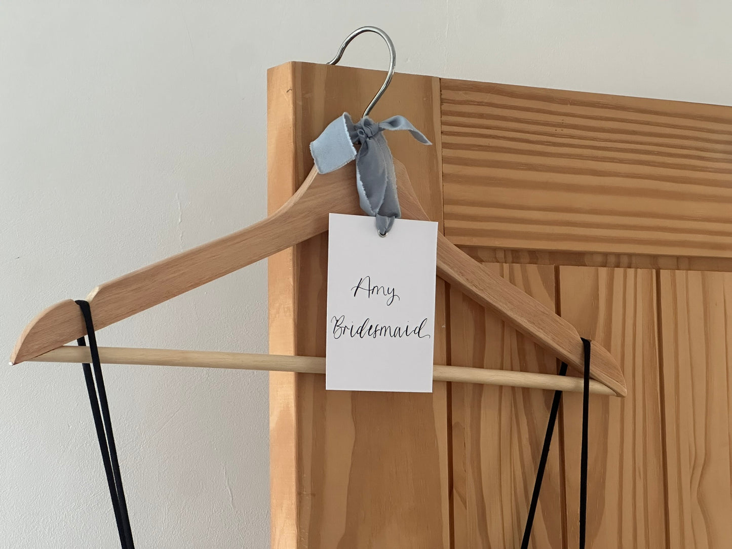 DUSKY BLUE Chiffon Ribbon Calligraphy Wedding Dress Hanger Sign | A7 Calligraphy Wedding Reserved Sign Card | Gold or Silver Eyelet