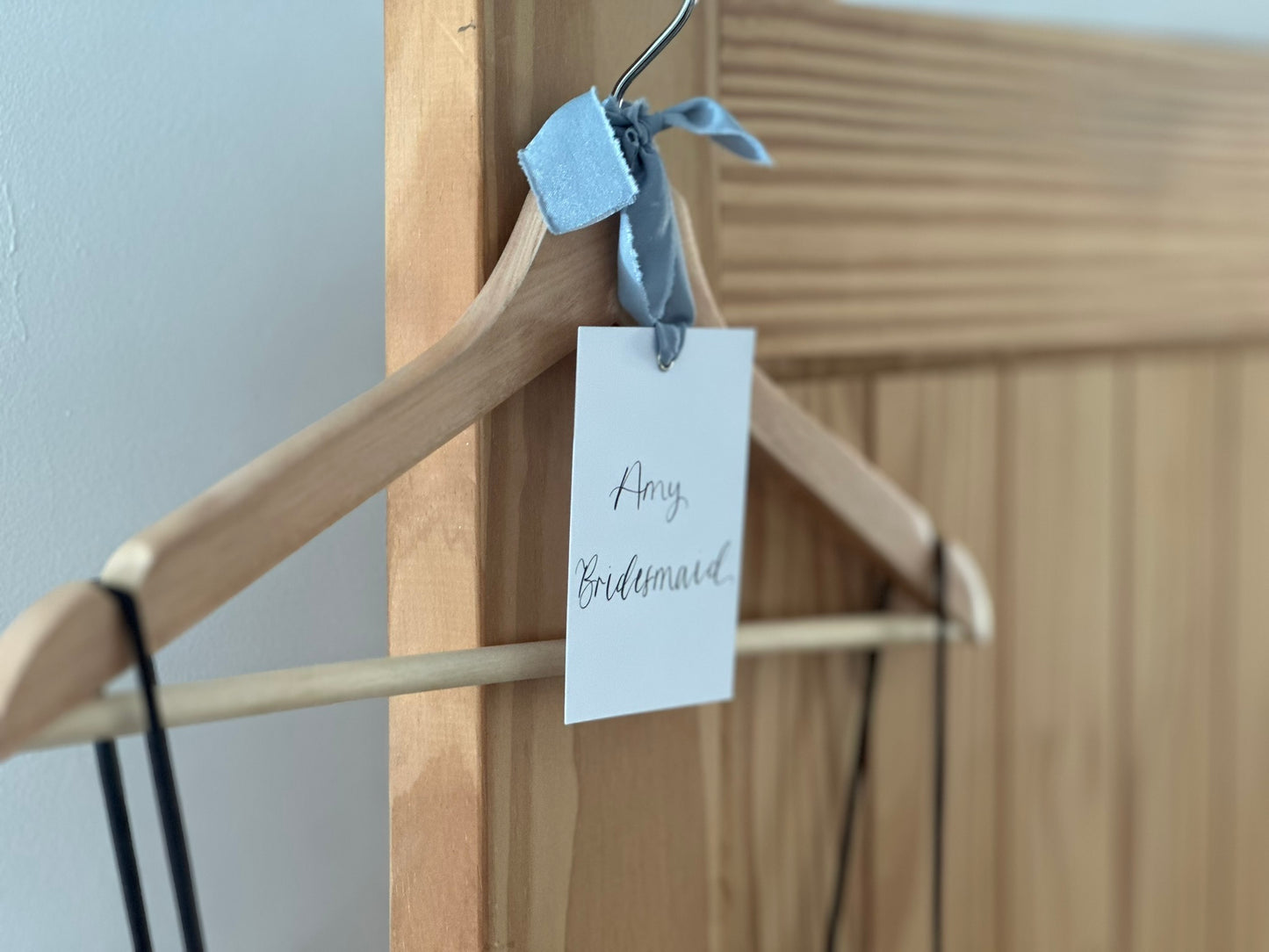 DUSKY BLUE Chiffon Ribbon Calligraphy Wedding Dress Hanger Sign | A7 Calligraphy Wedding Reserved Sign Card | Gold or Silver Eyelet