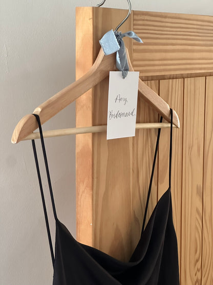 DUSKY BLUE Chiffon Ribbon Calligraphy Wedding Dress Hanger Sign | A7 Calligraphy Wedding Reserved Sign Card | Gold or Silver Eyelet