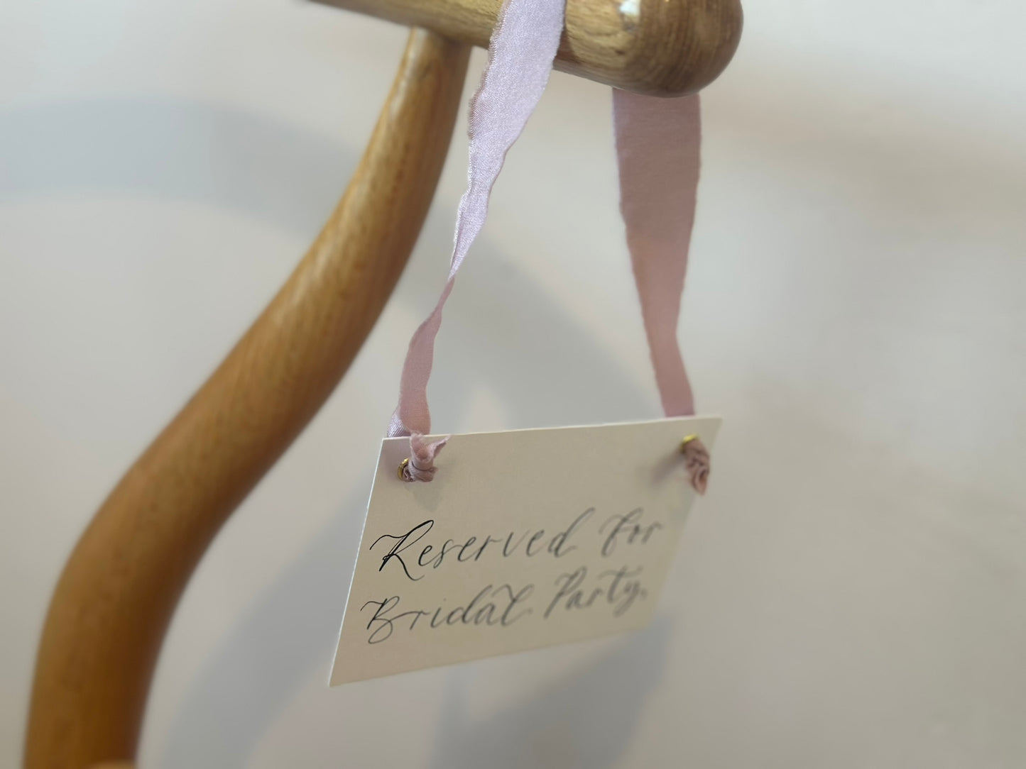 LILAC Chiffon Ribbon Calligraphy Wedding Reserved Chair Sign | A7 Calligraphy Wedding Reserved Sign Card | Gold or Silver Eyelet