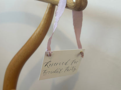 LILAC Chiffon Ribbon Calligraphy Wedding Reserved Chair Sign | A7 Calligraphy Wedding Reserved Sign Card | Gold or Silver Eyelet