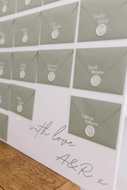 Custom Colour Calligraphy Envelope Place Cards  | Wedding Letter Place Setting
