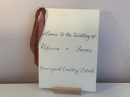Neutral Custom Ribbon Calligraphy Wedding Sign | Personalised Cards & Gifts / In Loving Memory A5 A6 Sign