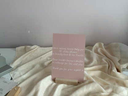 Colourful Custom Calligraphy Wedding Sign | Personalised Cards & Gifts / In Loving Memory A5 A6 Sign