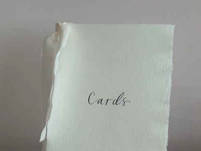 CUSTOM HANDMADE PAPER Ribbon Calligraphy Wedding Sign | A4 A5 A6 Calligraphy Wedding Card Sign, Present Sign, Thank you sign | Gold or Silver Eyelet