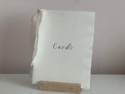 CUSTOM HANDMADE PAPER Ribbon Calligraphy Wedding Sign | A4 A5 A6 Calligraphy Wedding Card Sign, Present Sign, Thank you sign | Gold or Silver Eyelet