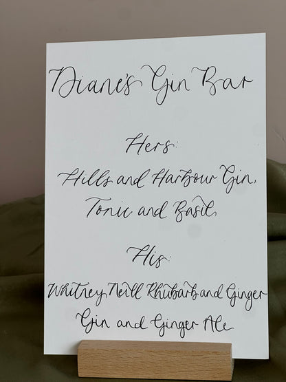 Neutral Custom Calligraphy Wedding Sign | Personalised Cards & Gifts / In Loving Memory A5 A6 Sign