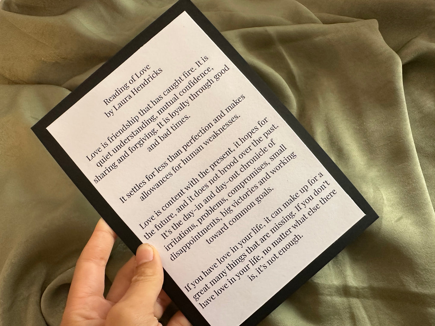 Mounted Printed Wedding Vows or Reading Card | White Card Colour Mount Printed Calligraphy Ceremony Vow Reading Card | Ceremony Reading Sign, Vow Sign