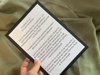 Mounted Printed Wedding Vows or Reading Card | White Card Colour Mount Printed Calligraphy Ceremony Vow Reading Card | Ceremony Reading Sign, Vow Sign