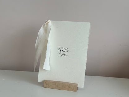 HANDMADE PAPER Ribbon Calligraphy Table Number / Table Name Card | A4 A5 A6 Calligraphy Wedding Table Number / Table Name Card with ribbon