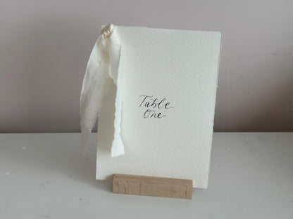 HANDMADE PAPER Ribbon Calligraphy Table Number / Table Name Card | A4 A5 A6 Calligraphy Wedding Table Number / Table Name Card with ribbon