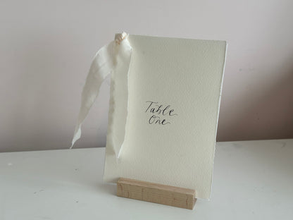 HANDMADE PAPER Ribbon Calligraphy Table Number / Table Name Card | A4 A5 A6 Calligraphy Wedding Table Number / Table Name Card with ribbon