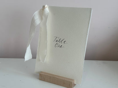 HANDMADE PAPER Ribbon Calligraphy Table Number / Table Name Card | A4 A5 A6 Calligraphy Wedding Table Number / Table Name Card with ribbon