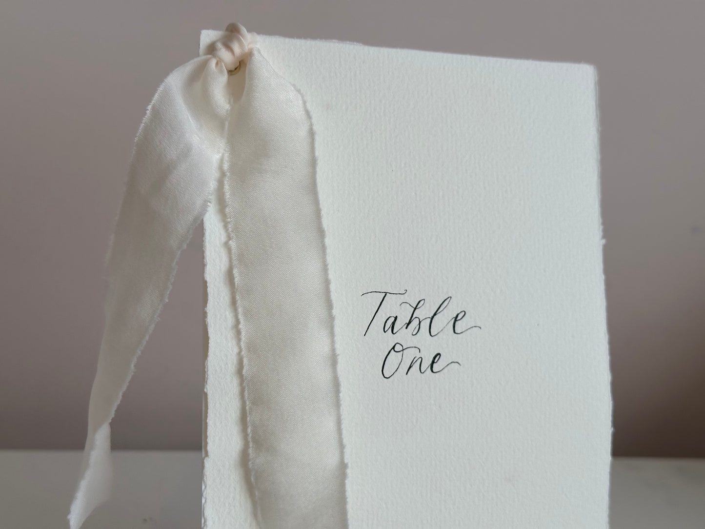 HANDMADE PAPER Ribbon Calligraphy Table Number / Table Name Card | A4 A5 A6 Calligraphy Wedding Table Number / Table Name Card with ribbon