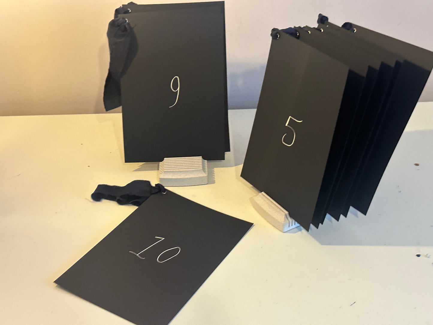 Dark Custom Ribbon Calligraphy Table Name & Number  | Personalised Wedding A5 A6 Sign