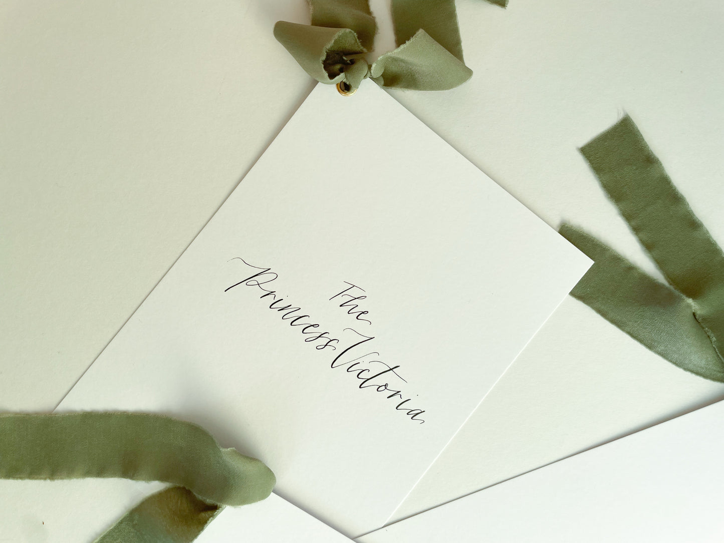 White Custom Ribbon Calligraphy Table Name & Number  | Personalised Wedding A5 A6 Sign