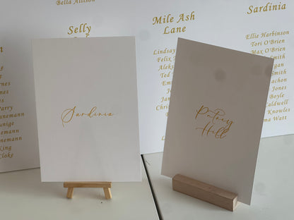 Custom Printed Table Name & Number Colour Text | Personalised Wedding A4 A5 A6 Sign
