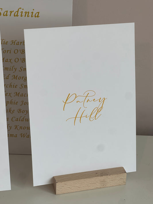 Custom Printed Table Name & Number Colour Text | Personalised Wedding A4 A5 A6 Sign